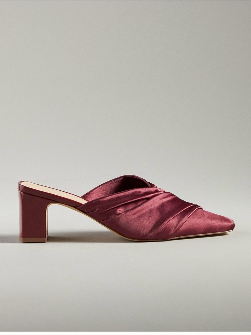 Anthropologie Satin Burgundy Square-Toe Mules - Picture 6 of 12